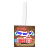 オリバー・ザ・オーターは6歳!ハッピーバースデー キューブオーナメント (正面)