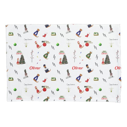 オリバー・ザ・オーター・クリスマス・ランダム・パターン 枕カバー (正面)
