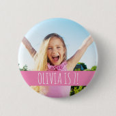 オリビアは7パーソナライズされた誕生日ガール写真 缶バッジ (正面)
