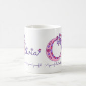 オリビアまたはOの最初の一流の意味ピンクの芸術のマグ コーヒーマグカップ (中央)
