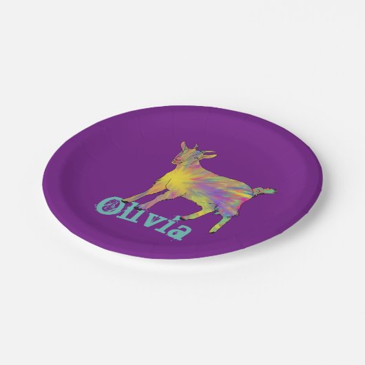 オリビアアートキュートカラフルなおもしろいヤギの動物アート ペーパープレート (アングル)