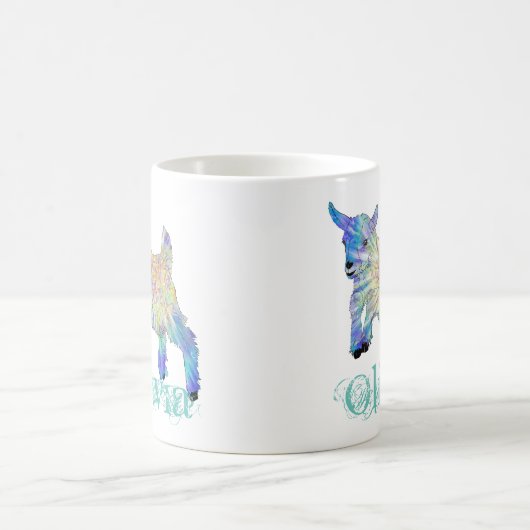 オリビアカラフルかわいいベビーヤギ跳び動物アート コーヒーマグカップ (中央)