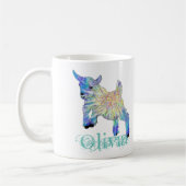 オリビアカラフルかわいいベビーヤギ跳び動物アート コーヒーマグカップ (左)