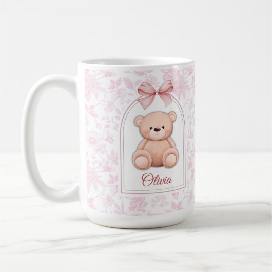 オリビア | カスタムピンクテディベア子供部屋デザイン コーヒーマグカップ (左)