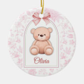 オリビア | カスタムピンクテディベア子供部屋デザイン セラミックオーナメント (正面)