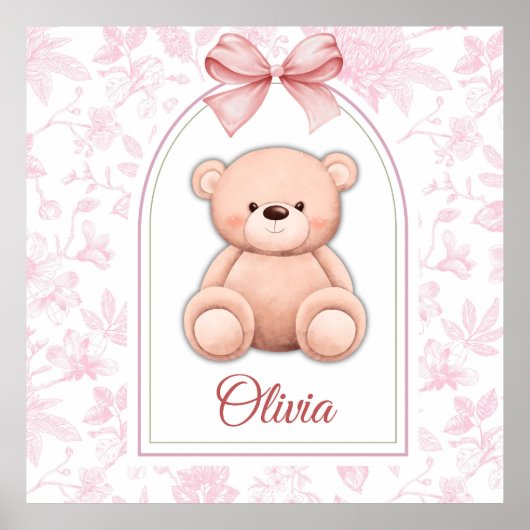 オリビア | カスタムピンクテディベア子供部屋デザイン ポスター (正面)