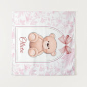 オリビア | カスタム ピンク テディベア ぬいぐるみ デザイン タペストリー (正面(横))