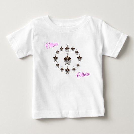 「オリビア」 名前入り フォックステリア Tシャツ 赤ちゃん (正面)