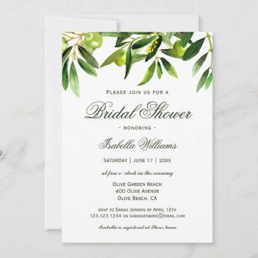 オリブエレガントボホ素朴サマーブライダルシャワー 招待状 (正面)