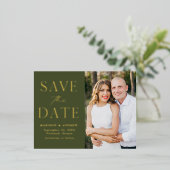 オリブモダンルエレガント・グリーン・ウェディングの日付を保存 箔招待状ポストカード (立ち正面)