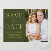 オリブモダンルエレガント・グリーン・ウェディングの日付を保存 箔招待状ポストカード (正面)