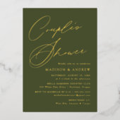 オリブモダンルエレガント・グリーン・カップルのシャワー 箔招待状 (正面)