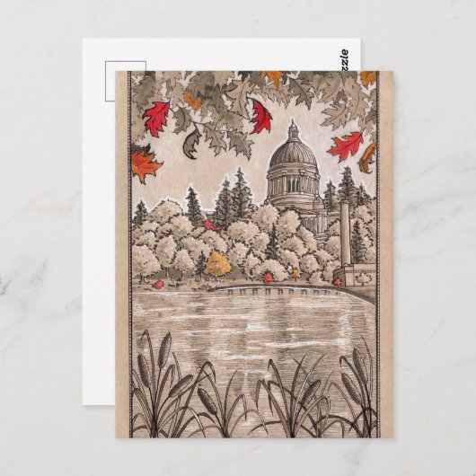 オリンピアワシントン州キャピトル建物アンドレイク ポストカード (正面/裏面)