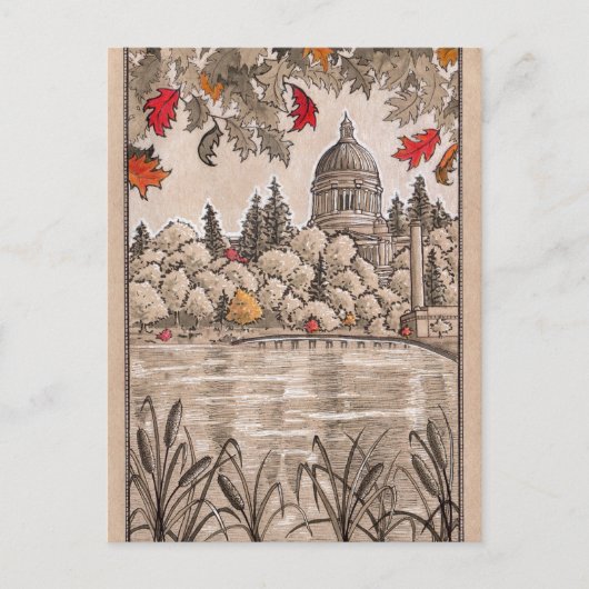 オリンピアワシントン州キャピトル建物アンドレイク ポストカード (正面)