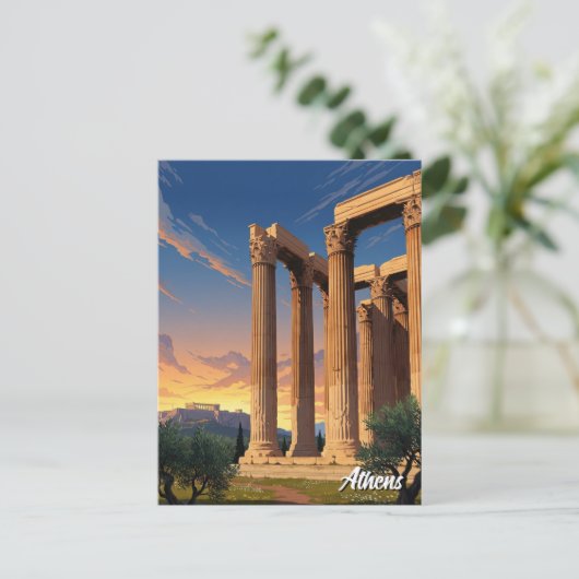 オリンピアンゼウスのアテネ神殿ギリシャ旅行 ポストカード (スタンド正面)