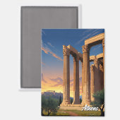 オリンピアンゼウスのアテネ神殿ギリシャ旅行 マグネット (正面/裏面)