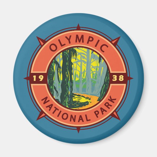 オリンピックナショナルパークホアレインフォレフォレストレトロコンパス マグネット (正面)