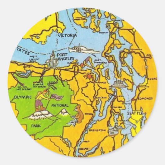 オリンピック半島地図 ラウンドシール (正面)