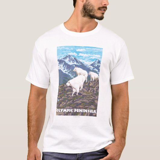 オリンピック半島、WashingtonMountainのヤギ Tシャツ (正面)