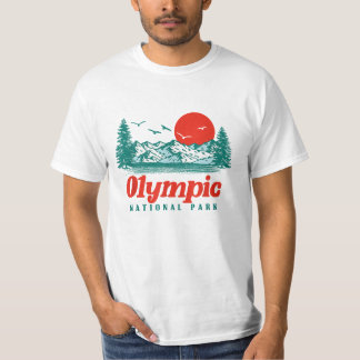 オリンピック国立公園山の木と太陽グラフィック Tシャツ