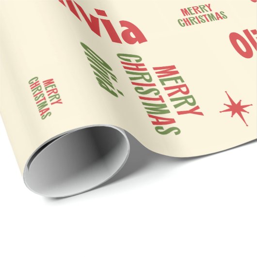 オリヴィアメリークリスマスレトロパーソナライズされた名 ラッピングペーパー (ロールコーナー)