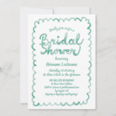 オリーブお洒落グリーンQRコードブライダルシャワー 招待状 (正面)