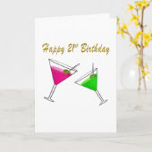 オリーブが入ったハッピー21歳誕生日マティーニグラス カード (黄色い花)