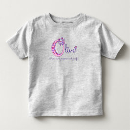 オリーブという女の子の名前の意味の文字Oモノグラムアパレル トドラーTシャツ