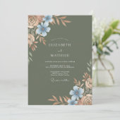 オリーブとアジュールブルーの花嫁衣裳の結婚式 招待状 (スタンド正面)