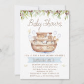 オリーブとウッドノアの箱舟の男の子の赤ちゃんシャワー 招待状 (正面)