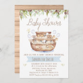 オリーブとウッドノアの箱舟の男の子の赤ちゃんシャワー 招待状 (正面/裏面)