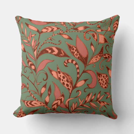 オリーブとオレンジタイガーリリー葉ヴィンテージフローラ クッション (正面)