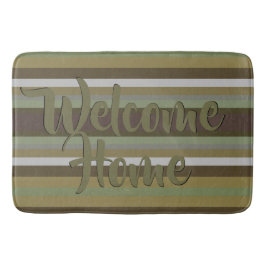 オリーブとティール（緑がかった色）グリーンストライプ バスマット