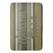 オリーブとティール（緑がかった色）グリーンストライプ バスマット (正面縦)