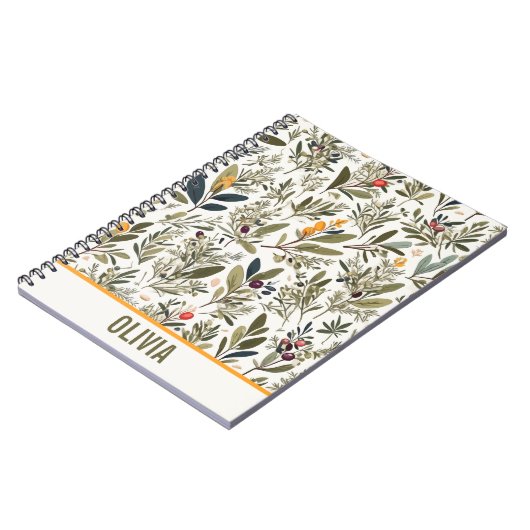 オリーブとハーブのミニマルでエレガントなカスタマイズデザイン ノートブック (左側)