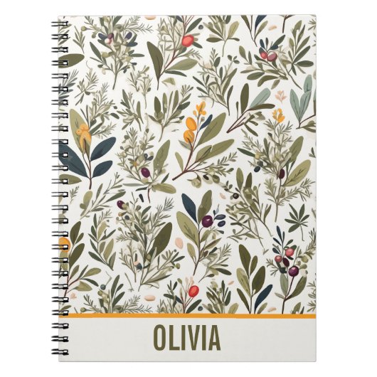 オリーブとハーブのミニマルでエレガントなカスタマイズデザイン ノートブック (正面)