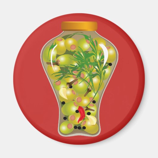 オリーブとハーブはキッチンレッド・グリーンを保存 マグネット (正面)