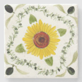 オリーブとヒマワリのデザイン ストーンコースター (正面)