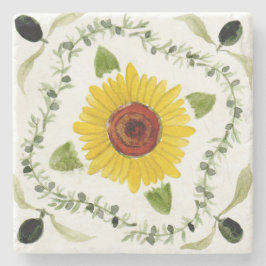オリーブとヒマワリのデザイン ストーンコースター