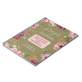 オリーブとピンクの花の祈りの言葉ジャーナル帳 ノートブック (左側)