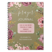 オリーブとピンクの花の祈りの言葉ジャーナル帳 ノートブック (正面)