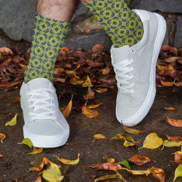 オリーブとブラックのアートデコパターン ソックス