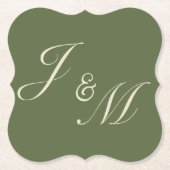 オリーブとベージュの結婚式披露宴プレート ペーパーコースター (正面)