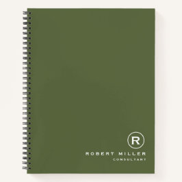 オリーブとホワイトのカスタムモノグラムイニシャル ノートブック