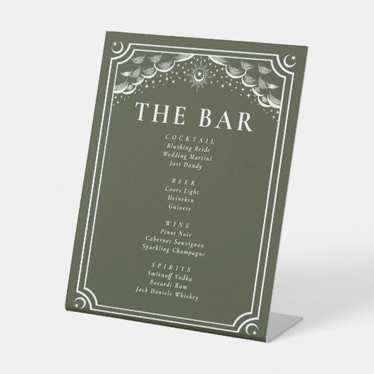 オリーブとホワイトのゴシックタロットカード結婚のバー 台座サイン (正面)