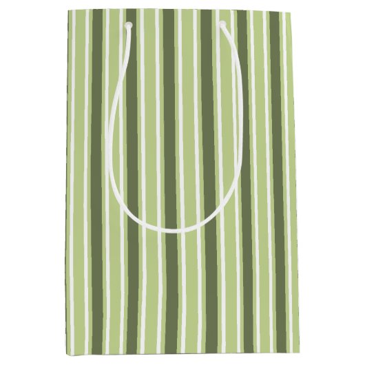 オリーブとホワイトキャンディストライプー ミディアムペーパーバッグ (正面)