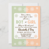 オリーブと桃の冬の雪片ジェンダーの明け 招待状 (正面)