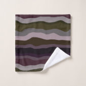オリーブと紫の波状のストライプ バスタオルセット (ウォッシュタオル)