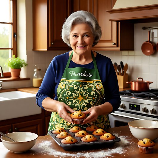 オリーブと黄色のアズレホス💚💛 エプロン