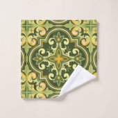 💚💛オリーブと黄色のアズレホス バスタオルセット (ウォッシュタオル)